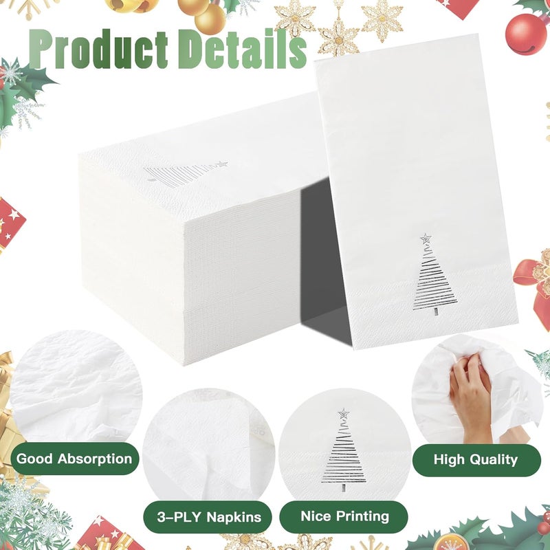 Tamone 100PCS 3-Ply Christmas Napkins - Silver Christmas Tree Napkins Disposable - Premium Quality Silver Dinner Napkins Soft and Absorbent - Image 3